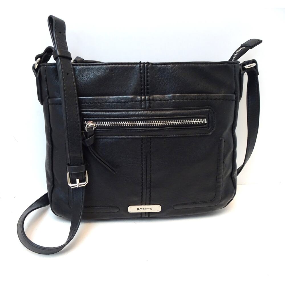 Rosetti Black Faux Leather Front Zipper Crossbody Bag